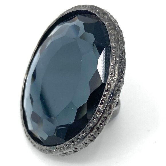 Large Silver Tone Pewter Stone Textured Oversized Statement Ring Costume Jewelry - Picture 1 of 6